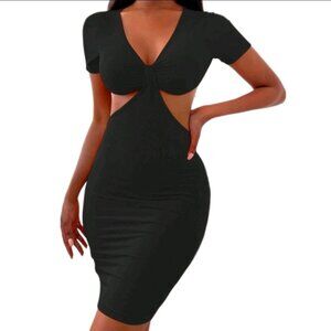 *NEW* - Black Deep V-Neck Bodycon Dress  - Size M(6) - Juniors Women's